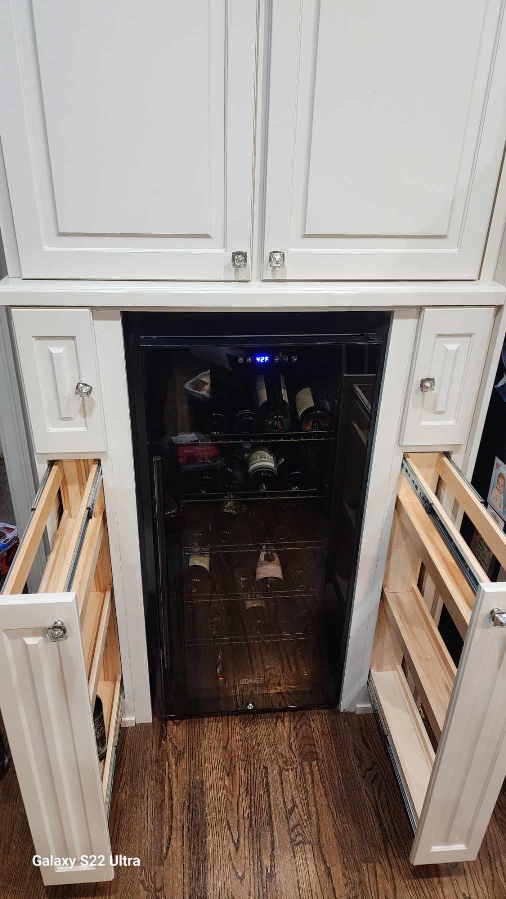 Wine cooler with custom pull-out spice racks